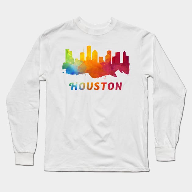 Houston Skyline Watercolor Style Long Sleeve T-Shirt by ThirdEyeAerial